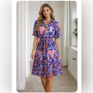 NWT Band of the Free 100% cotton Floral Print Dress with Belt size large